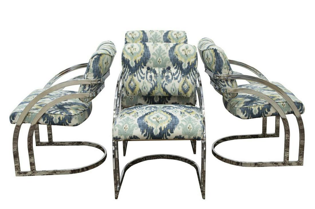 (4) MODERN CHROME UPHOLSTERED CANTILEVER ARMCHAIRS (1 of 2)