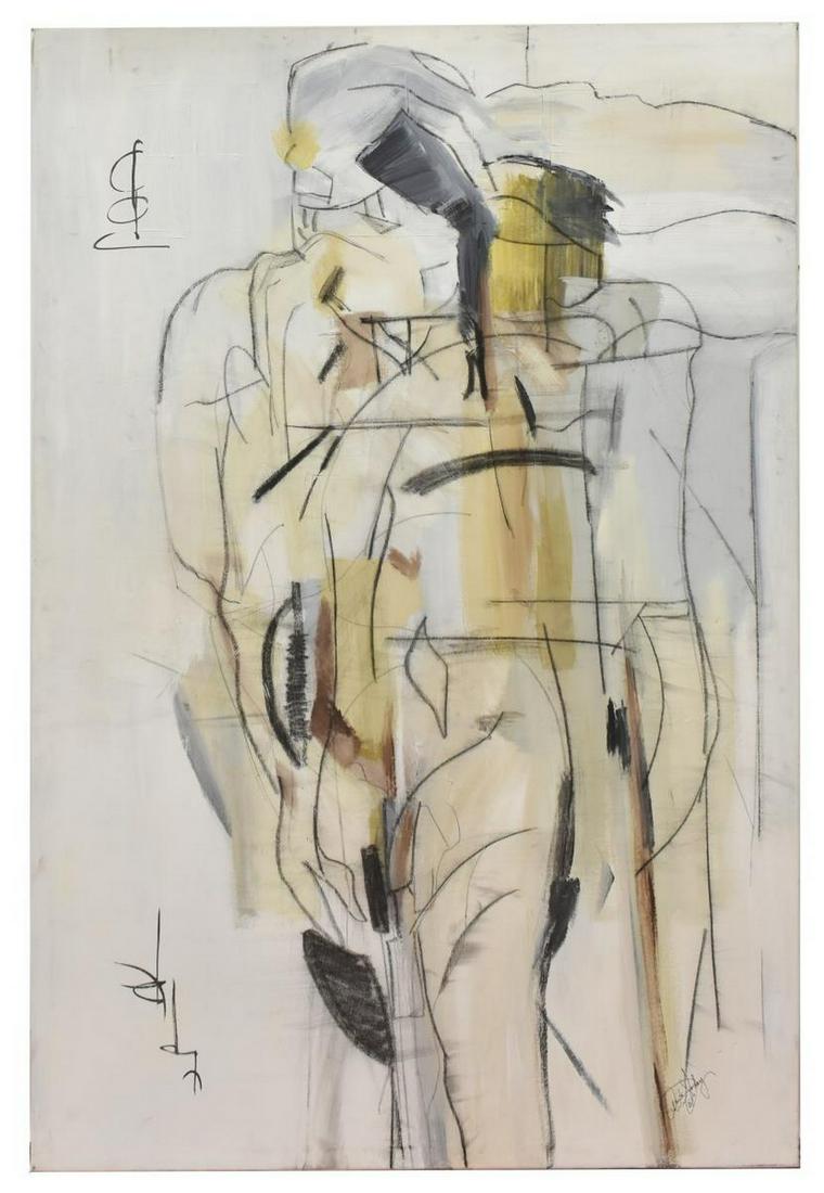 UNFRAMED SIGNED ABSTRACT FIGURAL PAINTING 72"x48" (1 of 3)