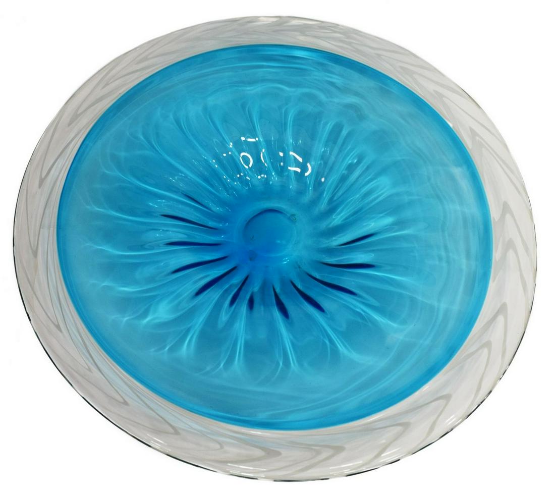 LARGE BLUE ART GLASS CENTERPIECE PLATE 29.5"W (1 of 3)