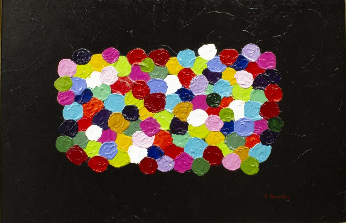 SIGNED R. HAMPTON ABSTRACT POLKA DOTS PAINTING (1 of 5)