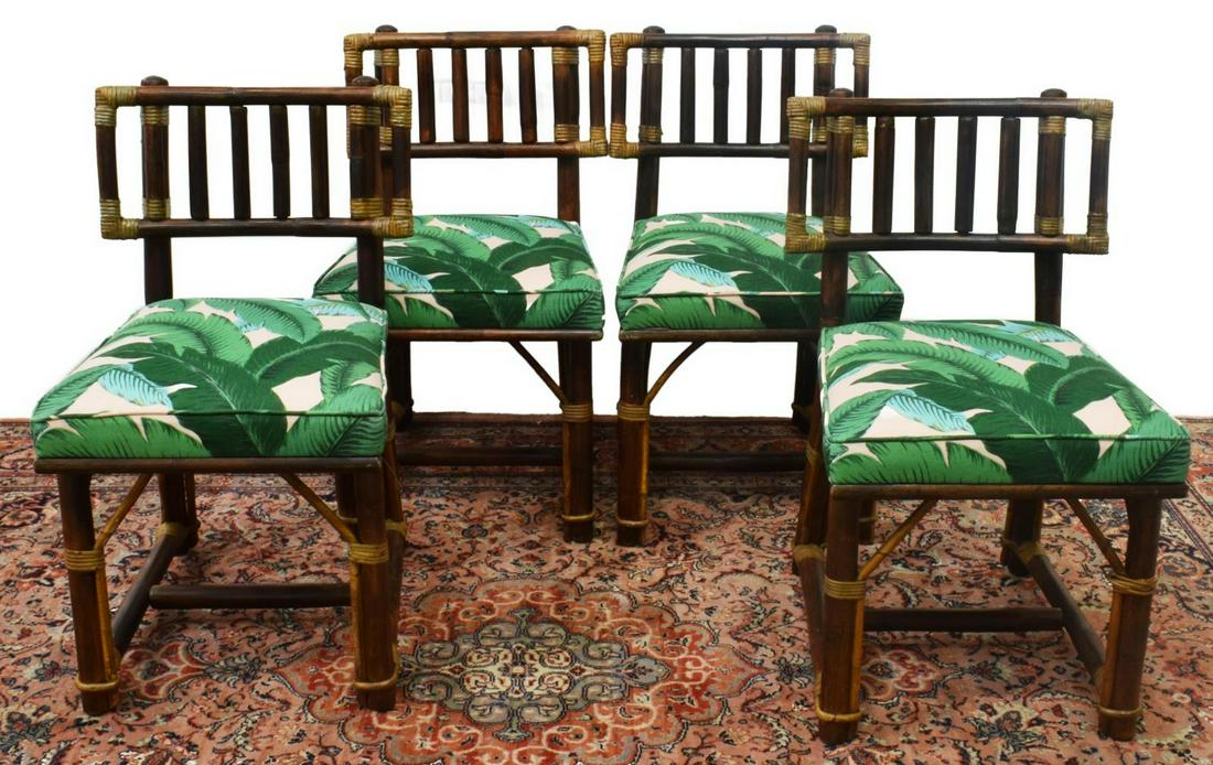 (4) MODERN BAMBOO & RATTAN PALM LEAF DINING CHAIRS (1 of 3)