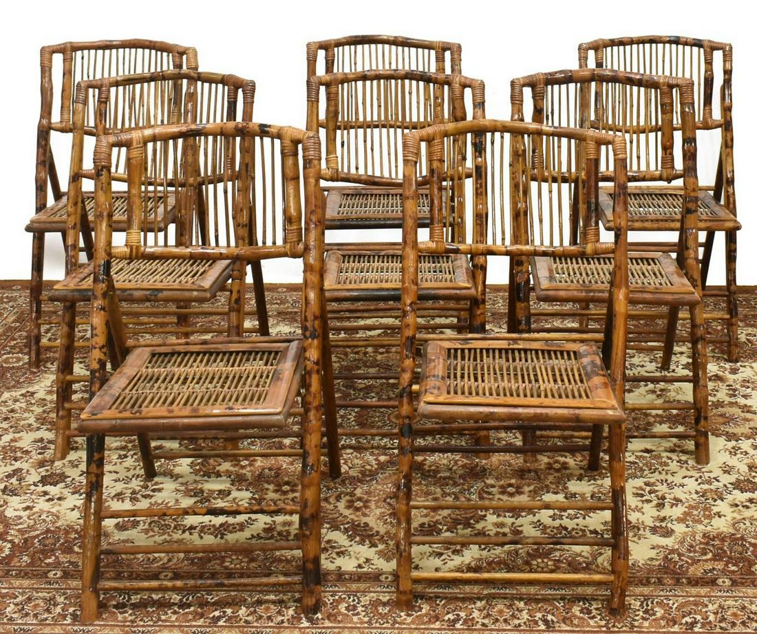 (8) VINTAGE BAMBOO & RATTAN FOLDING CHAIRS (1 of 2)