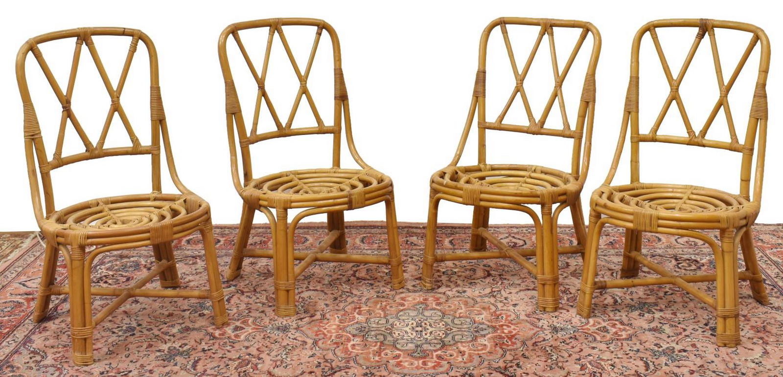 (4) PAUL FRANKL STYLE BAMBOO & RATTAN SIDE CHAIRS (1 of 2)