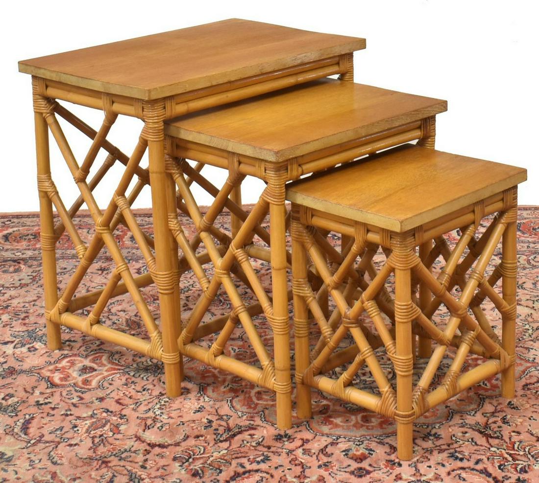 (3) PAUL FRANKL STYLE BAMBOO NESTING TABLES (1 of 4)
