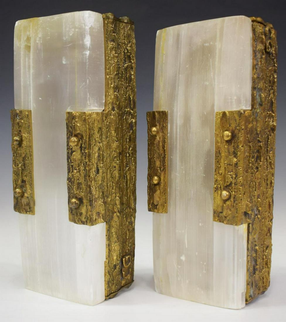 (2) BRUTALIST STYLE BRONZE & QUARTZ WALL SCONCES (1 of 4)