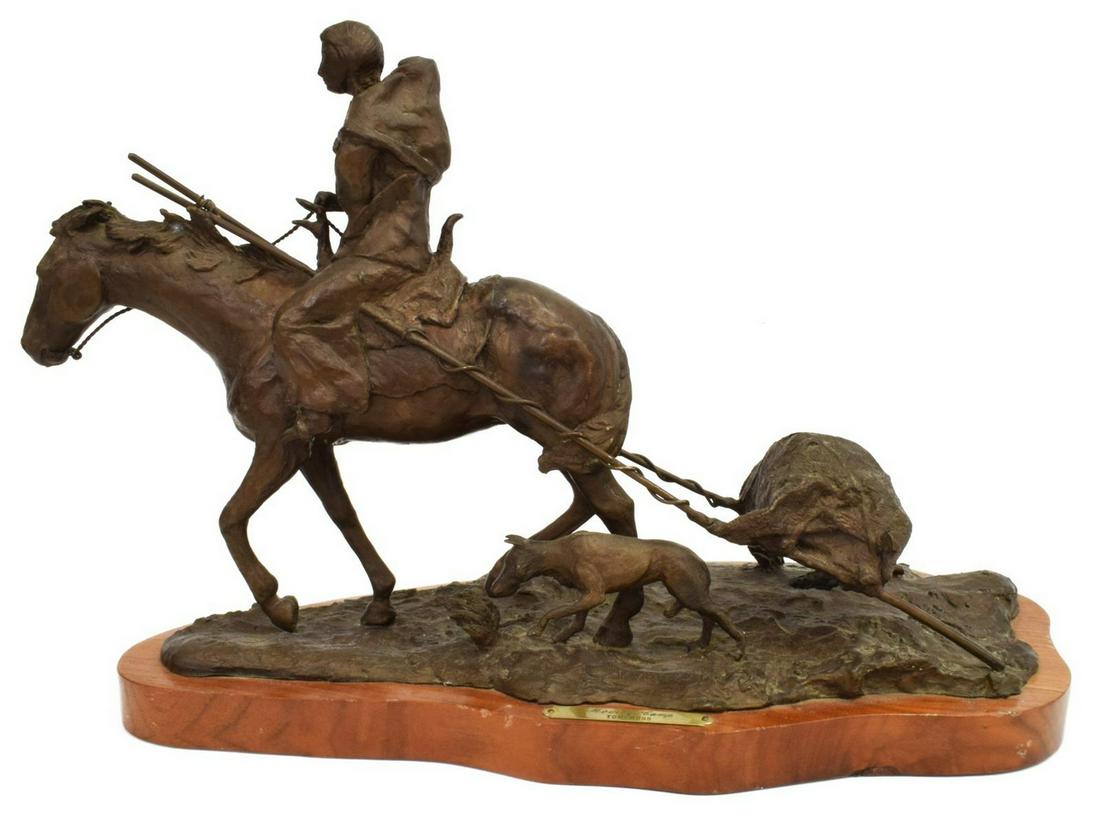 TOM MOSS (B.1936) BRONZE SCULPTURE 'MOVING CAMP' (1 of 7)