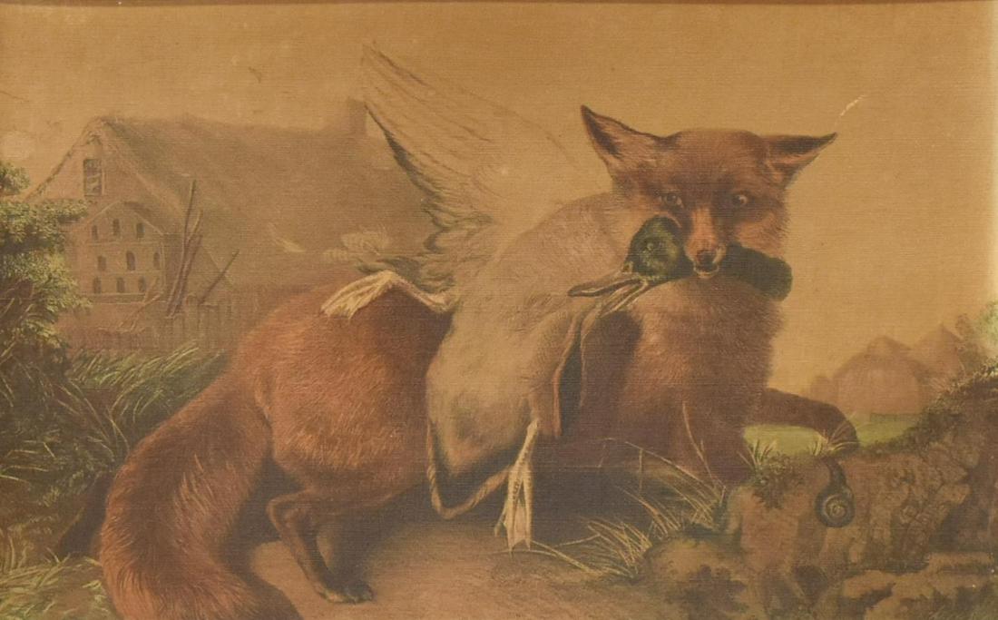 FRAMED CHROMO LITHOGRAPH FOX & DUCK, "JUST CAUGHT" (1 of 4)