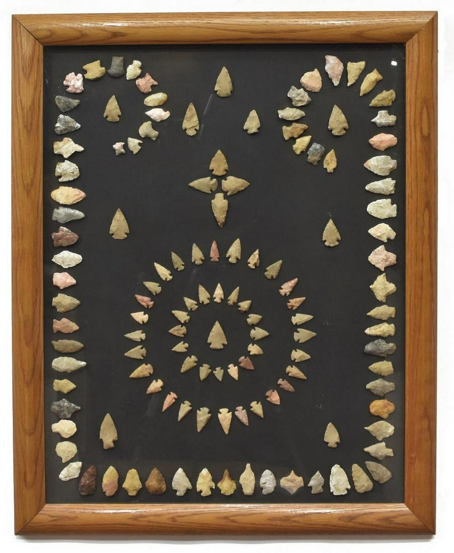 (82) FRAMED COLLECTION NATIVE AMERICAN ARROWHEADS (1 of 2)