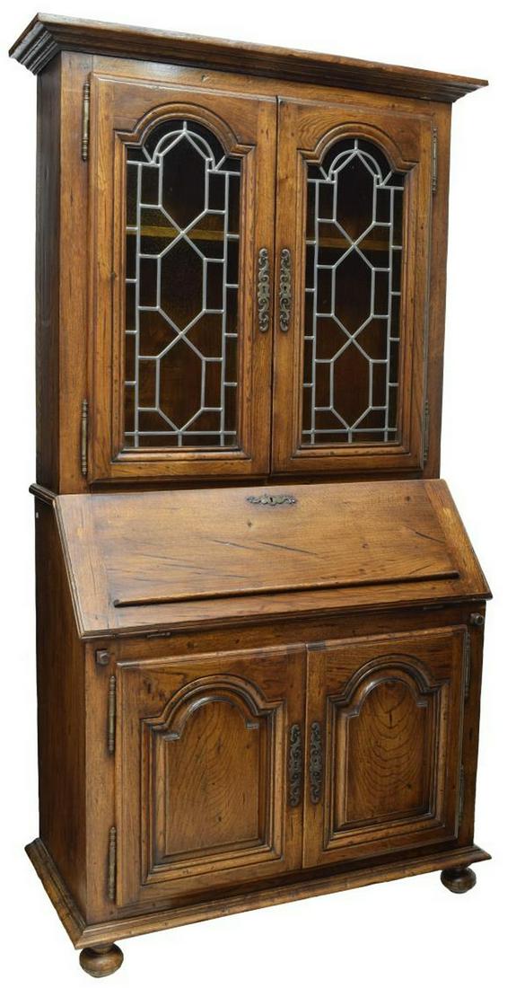 RUSTIC FRENCH PROVINCIAL OAK SECRETARY BOOKCASE (1 of 2)