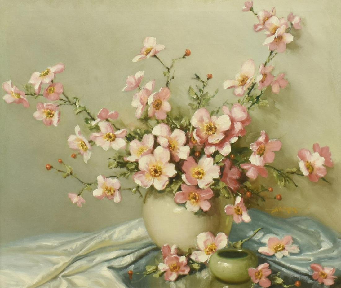 A.D. GREER (D.1998) DOGWOOD BLOSSOMS OIL PAINTING (1 of 4)