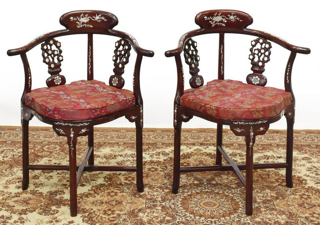 (2) CHINESE ROSEWOOD MOP INLAID CORNER CHAIRS (1 of 6)