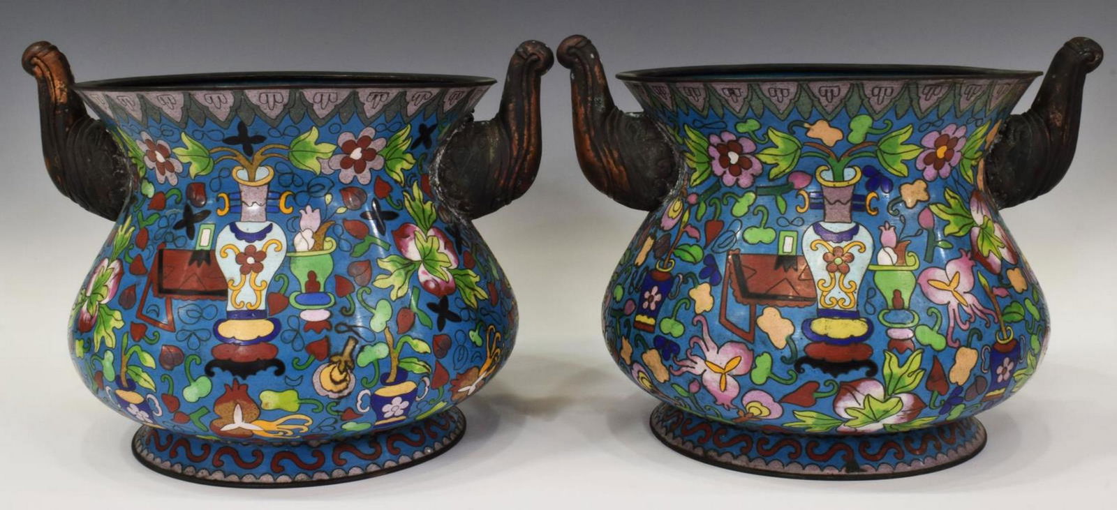 (2) CHINESE CLOISONNE ENAMEL ELEPHANT PLANTERS (1 of 3)