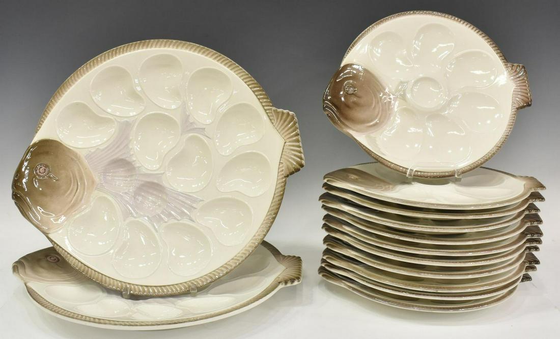 13) FRENCH LONGWY MAJOLICA FISH-FORM OYSTER PLATES (1 of 3)