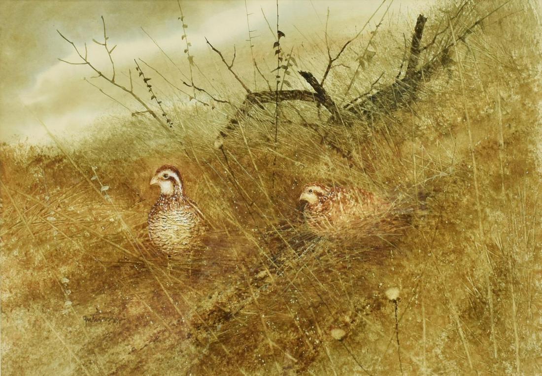 RAUL GUTIERREZ (TX, B.1935) QUAILS WATERCOLOR (1 of 4)
