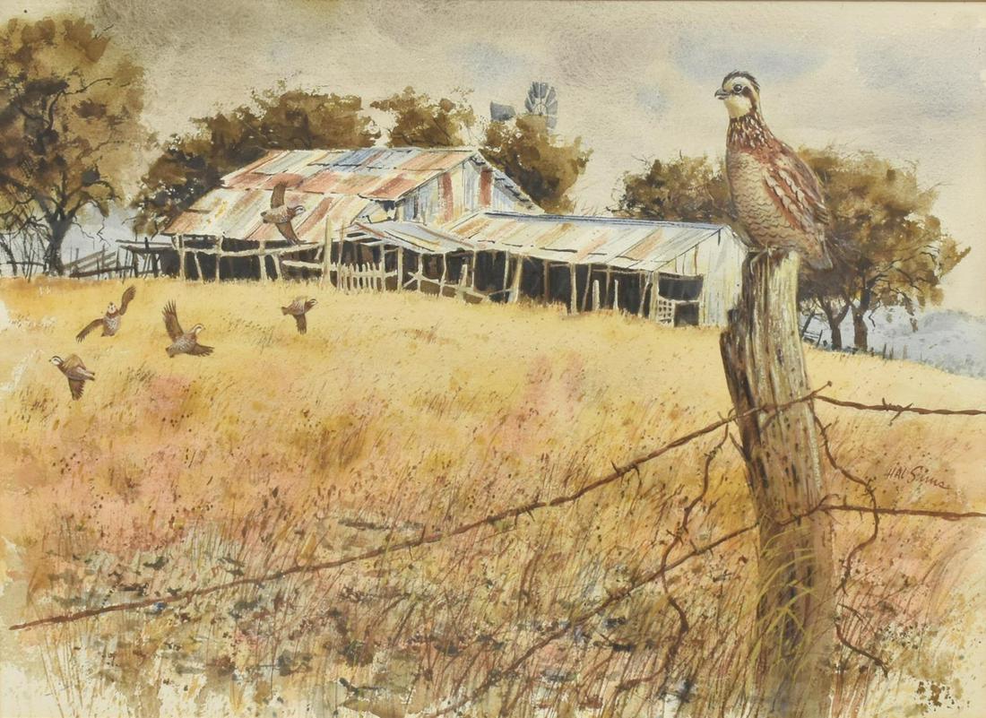 HAROLD H. (HAL) SIMS (1912-2002) QUAILS WATERCOLOR (1 of 4)