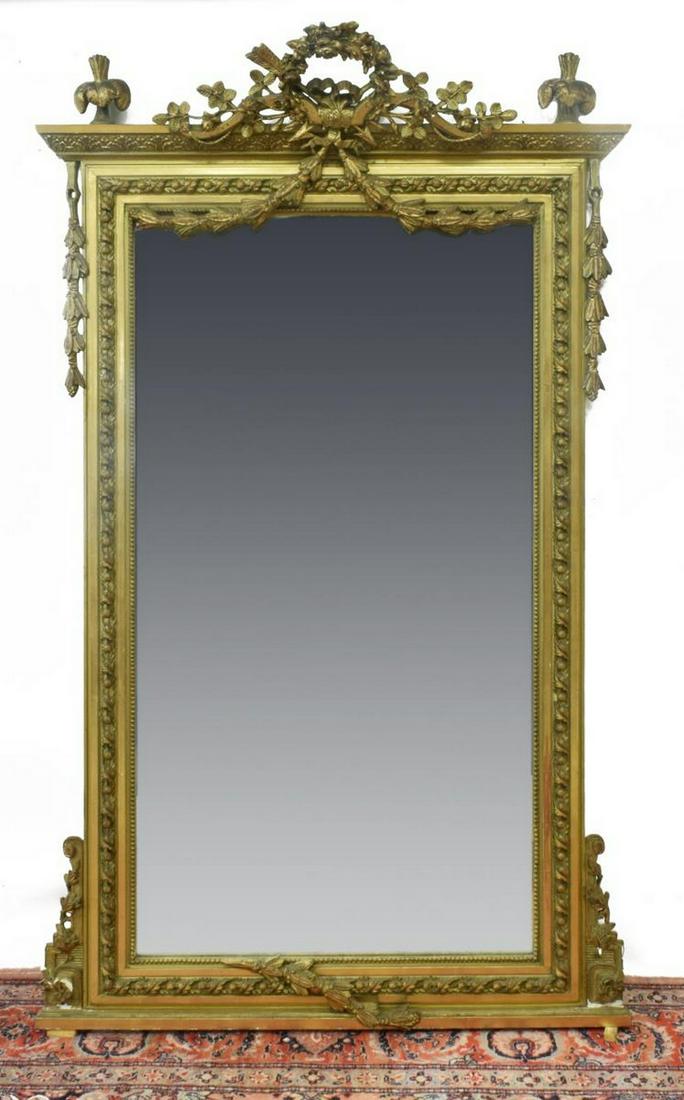 FRENCH LOUIS XVI STYLE CARVED GILTWOOD WALL MIRROR (1 of 3)