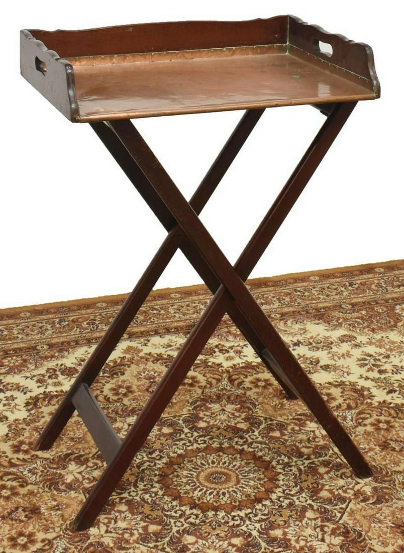 ENGLISH COPPER-LINED MAHOGANY BUTLER'S TRAY STAND (1 of 4)