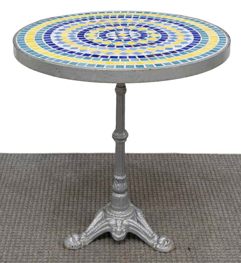 FRENCH MOSAIC TILED CAST IRON BISTRO TABLE (1 of 3)