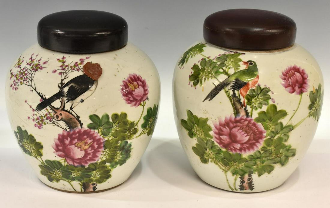 (2) CHINESE PEONIES & BIRDS PORCELAIN MELON JARS (1 of 4)