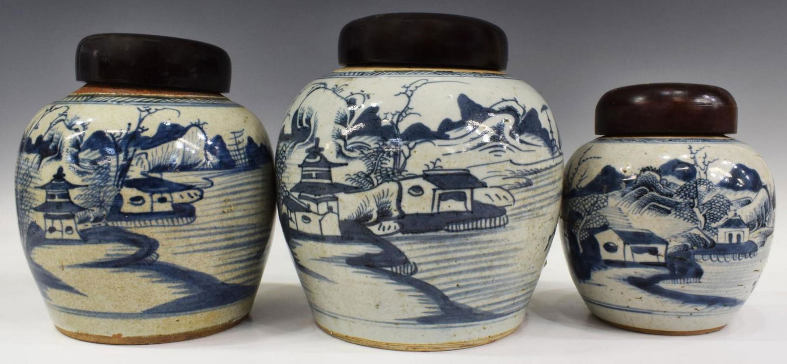(3) CHINESE BLUE & WHITE PORCELAIN GINGER JARS (1 of 3)
