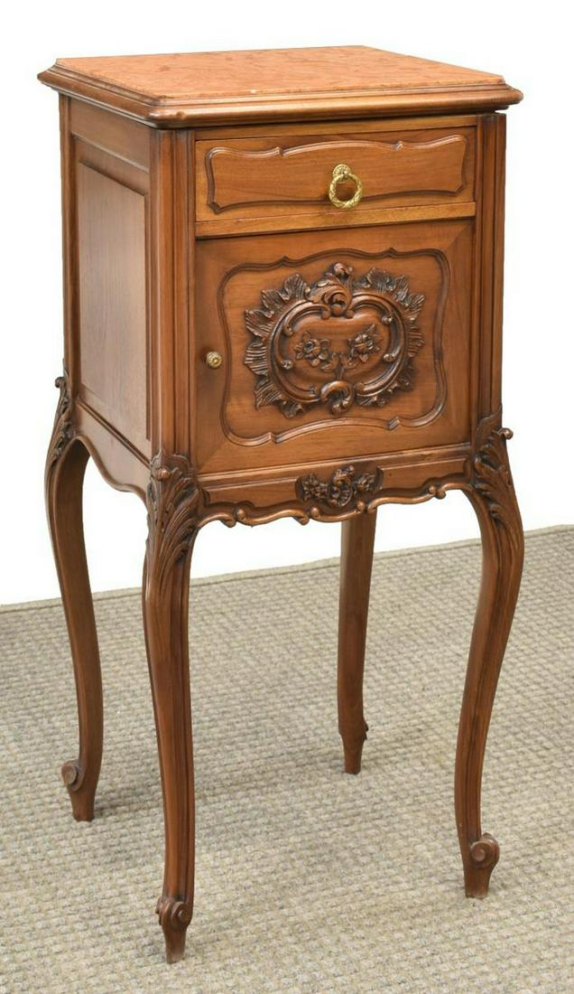FRENCH LOUIS XV STYLE MARBLE-TOP WALNUT NIGHTSTAND (1 of 5)