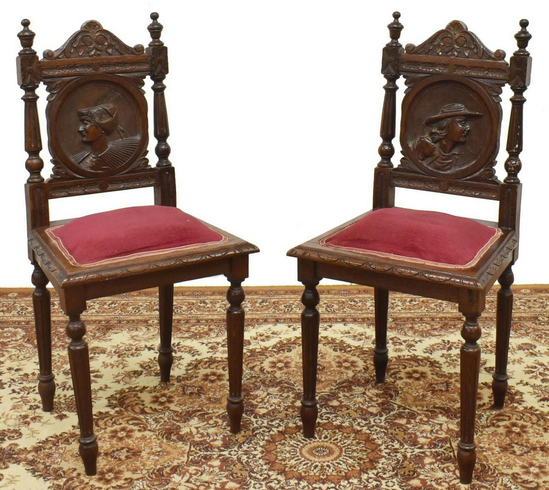 (2) FRENCH PROVINCIAL BRETON CARVED OAK CHAIRS (1 of 3)