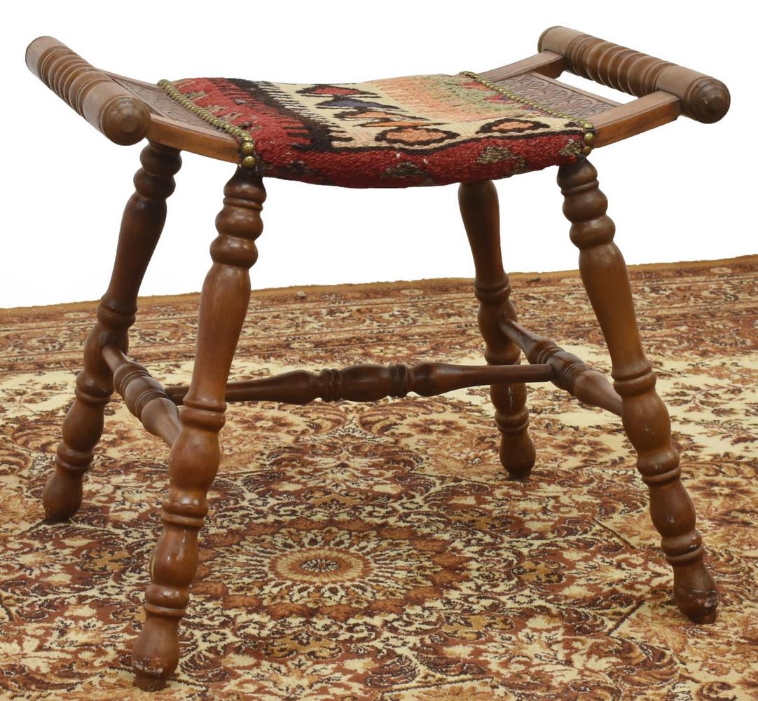 KILIM UPHOLSTERED SADDLE SEAT STOOL (1 of 4)