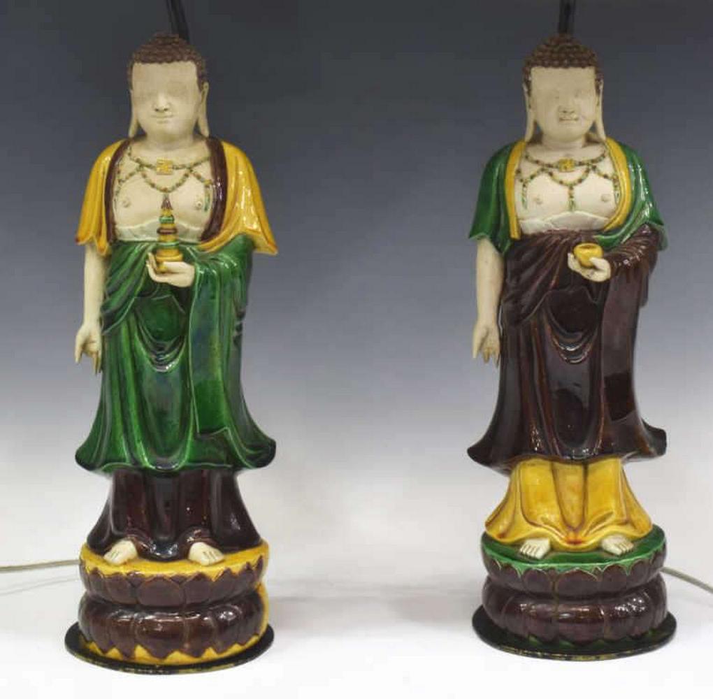 (2) CHINESE SANCAI GLAZED BUDDHA TABLE LAMPS (1 of 5)