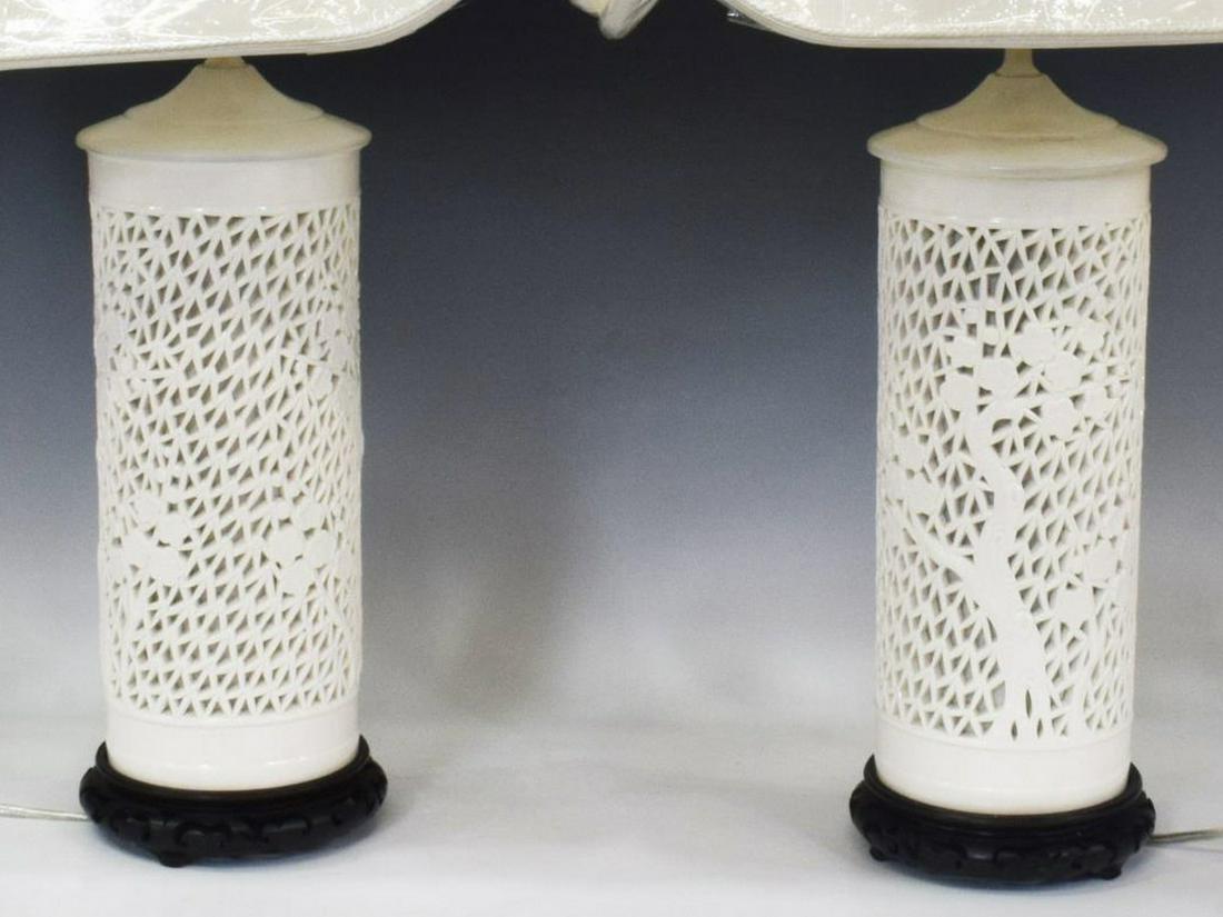 (2) RETICULATED BLANC DE CHINE TABLE LAMPS (1 of 3)