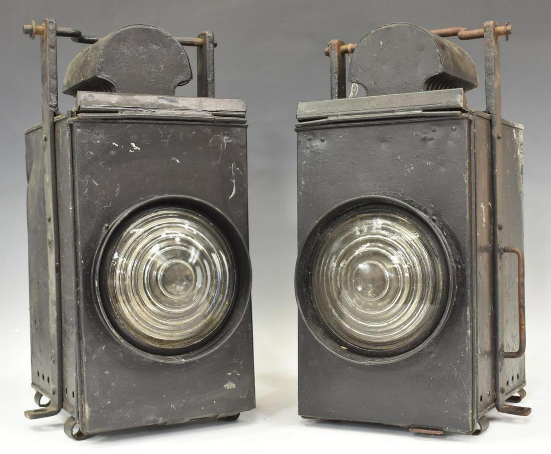 (2) PATINATED BLACK RECTANGULAR RAILROAD LANTERNS (1 of 4)
