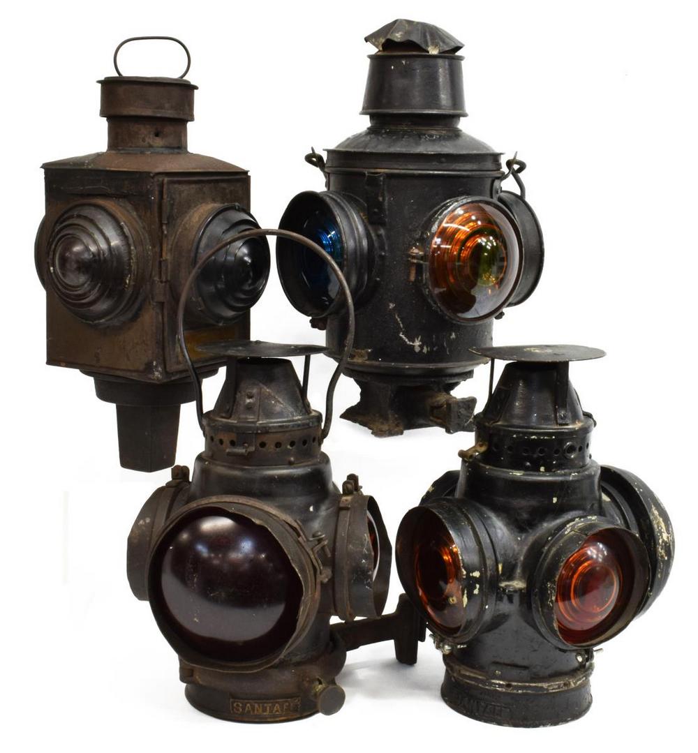 (4) ADLAKE & SANTA FE PATINATED RAILROAD LANTERNS (1 of 8)