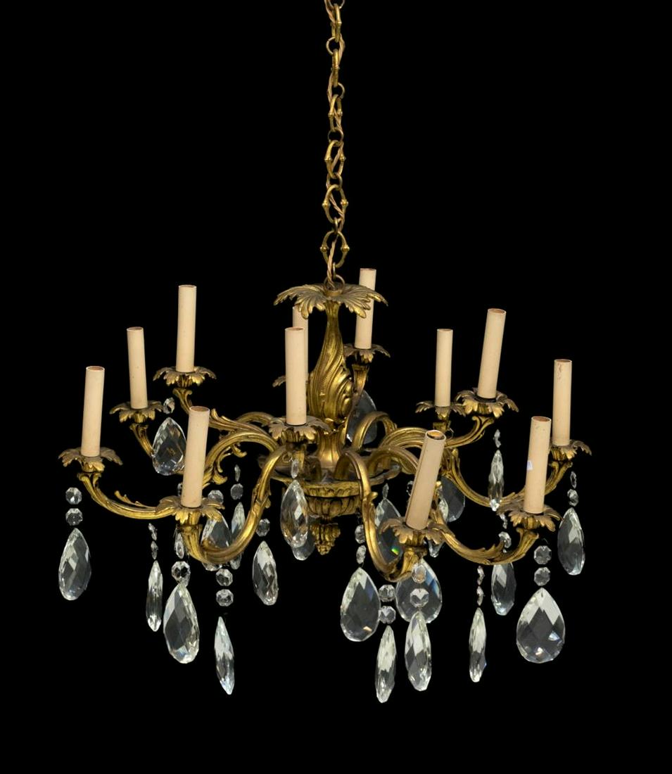 GILT METAL & CRYSTAL TWELVE-LIGHT CHANDELIER (1 of 2)
