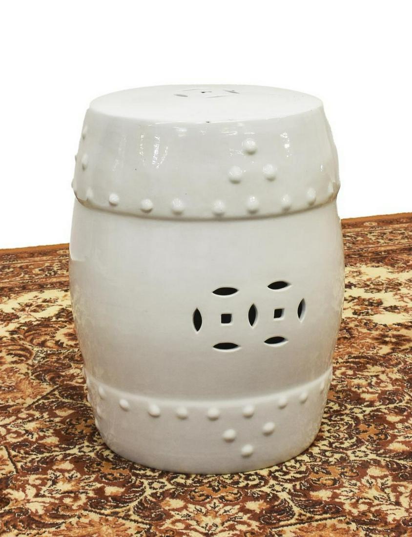 CHINESE WHITE GLAZED CERAMIC GARDEN STOOL (1 of 3)