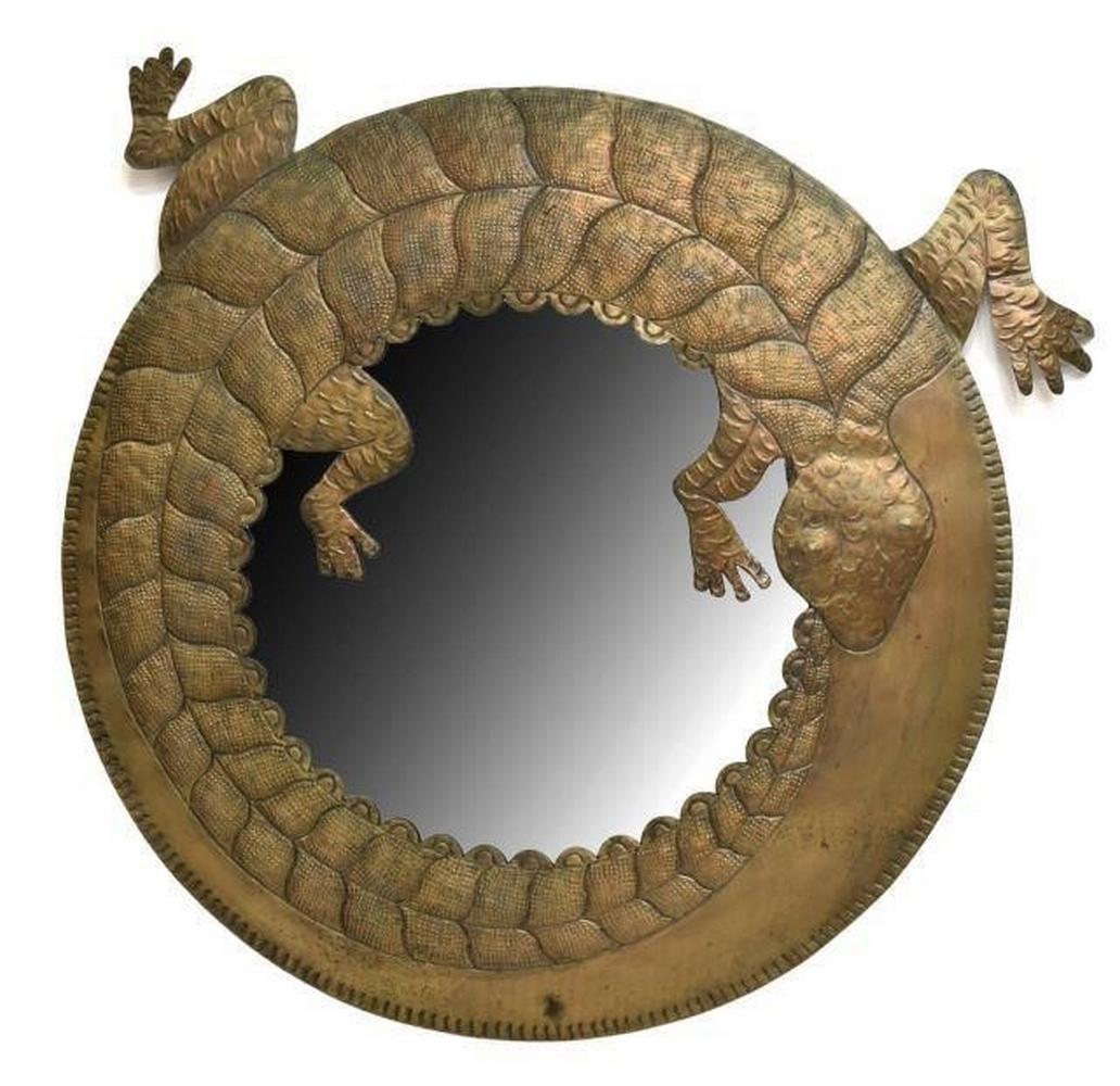 CIRCULAR MEXICAN PIERCED TIN LIZARD FRAMED MIRROR (1 of 2)