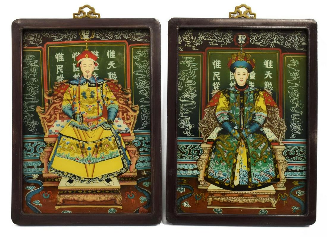 (2) CHINESE REVERSE GLASS ANCESTOR PAINTINGS (1 of 3)