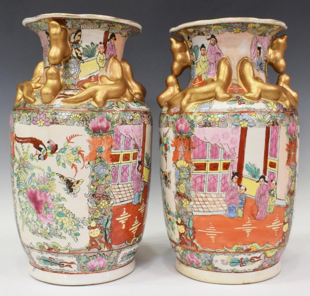 (2) CHINESE ROSE MEDALLION GILT PORCELAIN VASES (1 of 3)