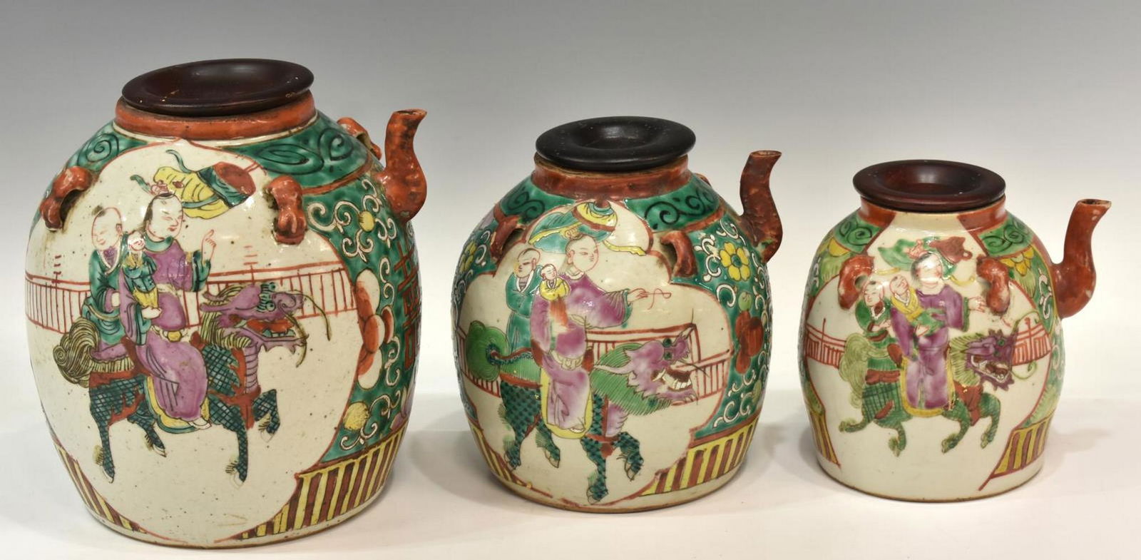 (3) CHINESE FAMILLE ROSE DOUBLE HAPPINESS OIL JARS (1 of 3)