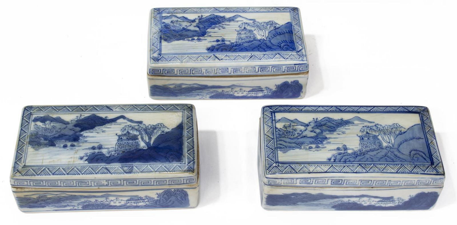 (3) CHINESE BLUE & WHITE PORCELAIN BRUSH BOXES (1 of 3)