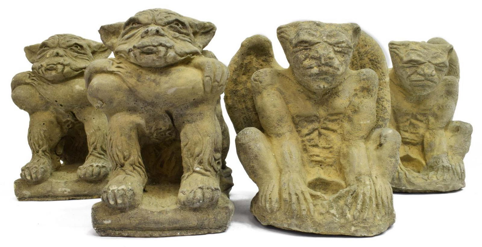 (4) GARDEN STATUARY CAST STONE SEATED GARGOYLES (1 of 5)