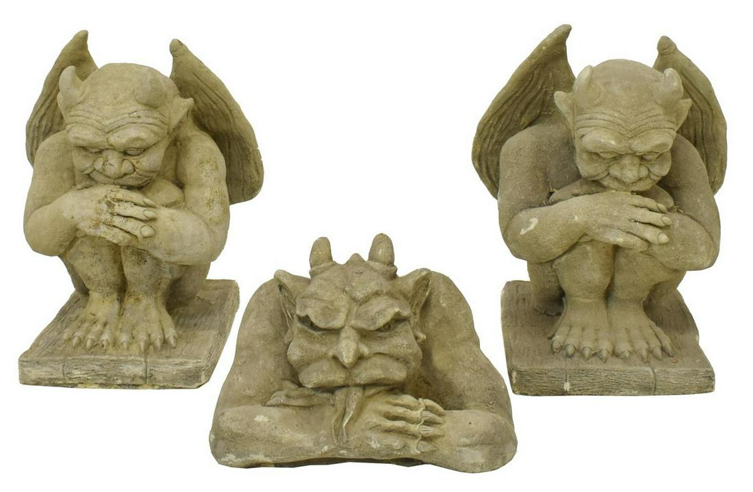 (3) GARDEN STATUARY CAST STONE WINGED GARGOYLES (1 of 3)