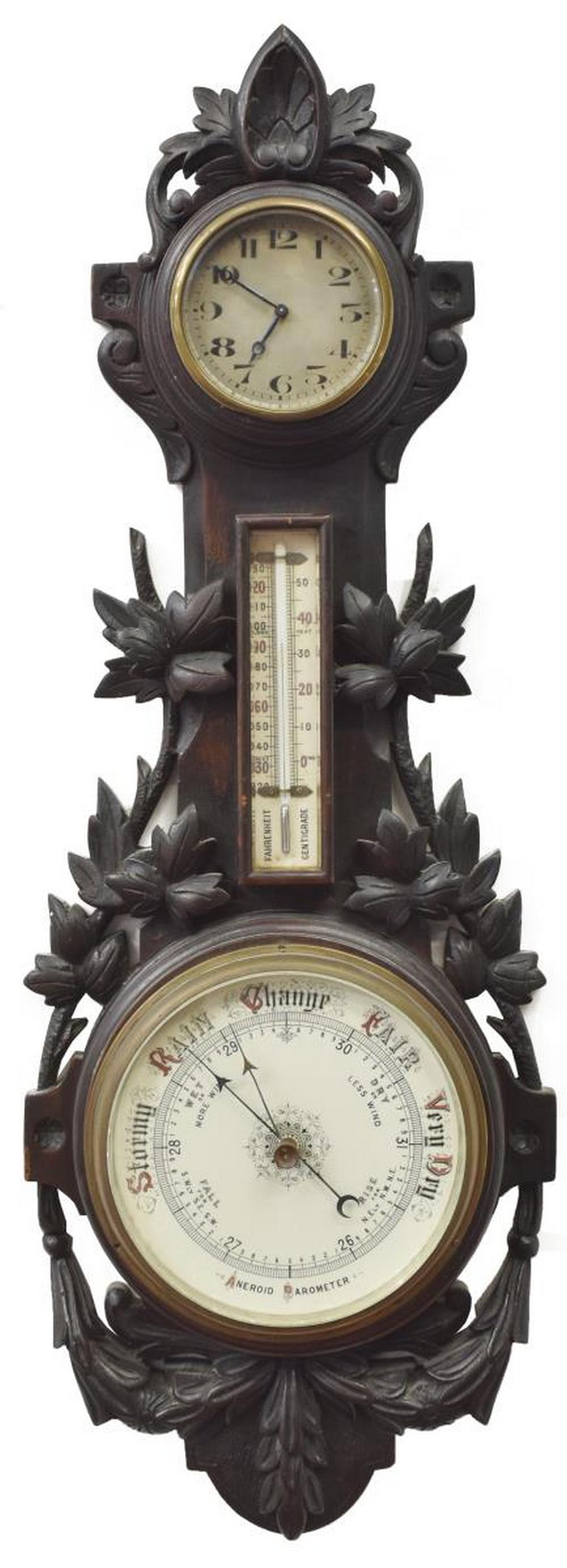 BLACK FOREST STYLE CLOCK W/ BAROMETER & THERM. (1 of 3)