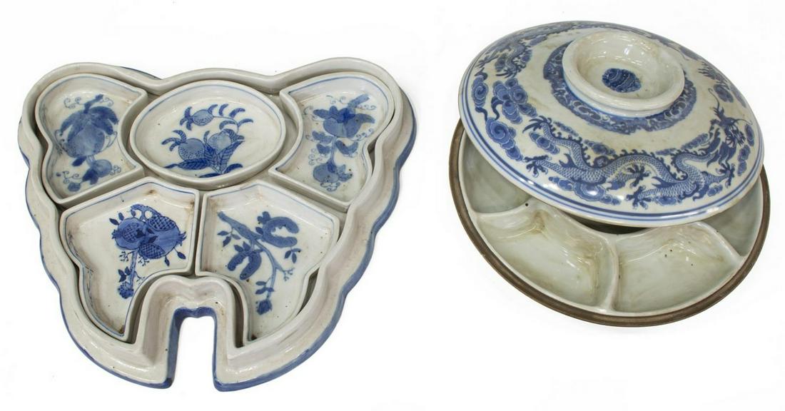 (2) CHINESE BLUE & WHITE PORCELAIN CANDY DISHES (1 of 2)