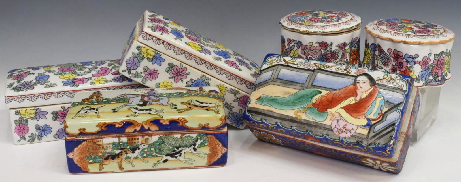 (6) CHINESE PORCELAIN BRUSH & TRINKET BOXES (1 of 7)