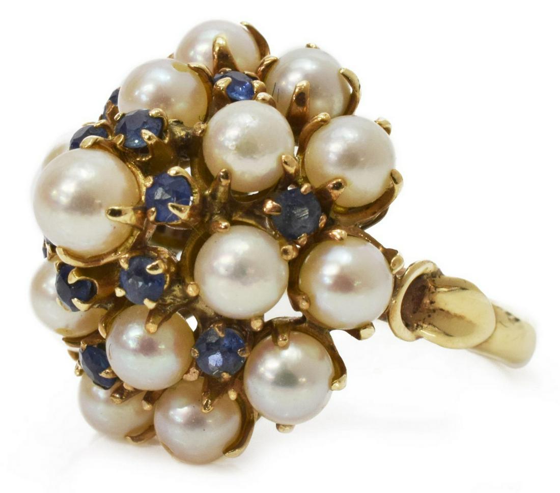 14K GOLD PEARL CEYLON SAPPHIRE PRINCESS DOME RING (1 of 5)