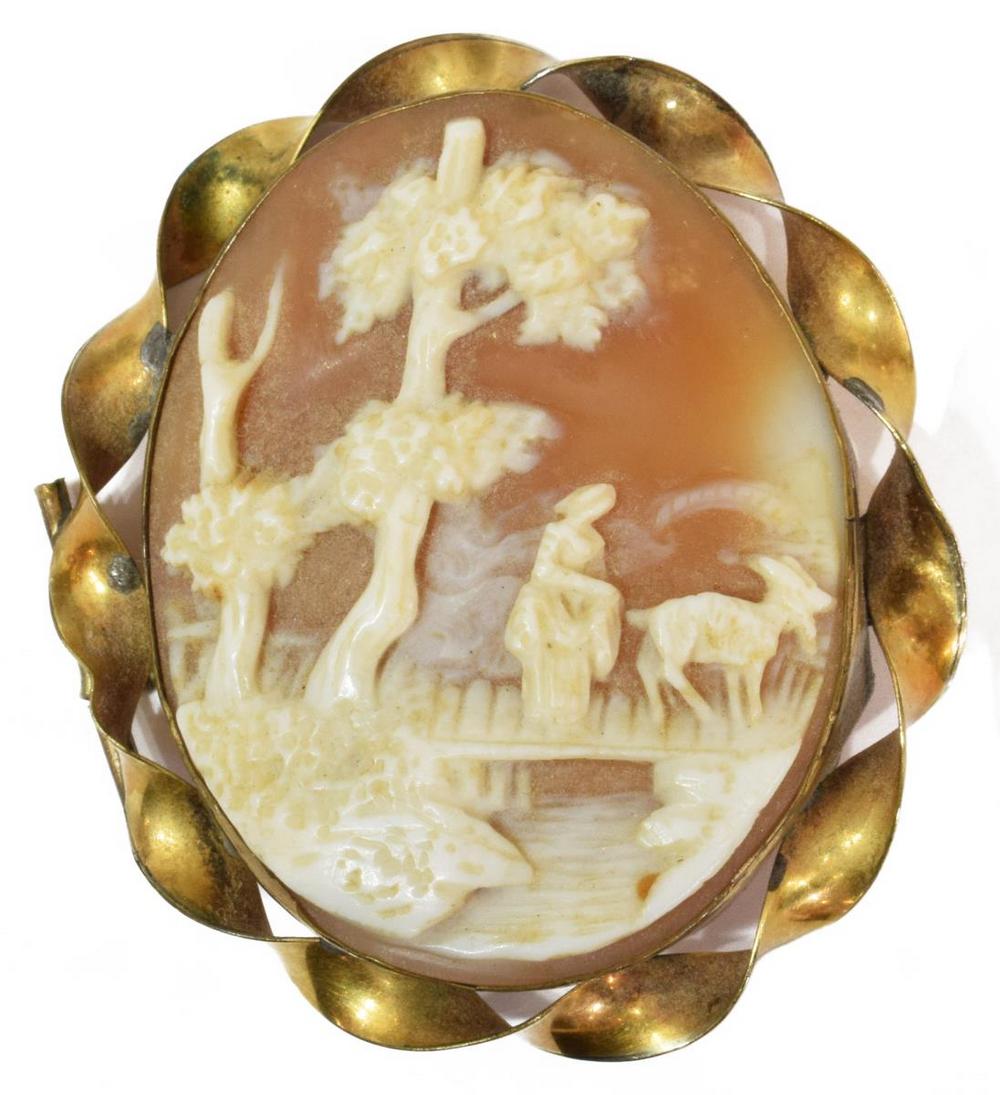 VICTORIAN LADIES SCENIC CAMEO BROOCH (1 of 2)