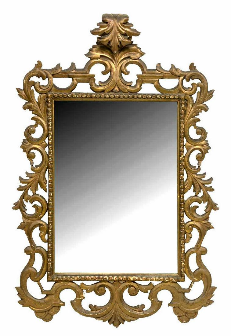 SPANISH GILTWOOD SCROLLING FOLIATE WALL MIRROR (1 of 2)