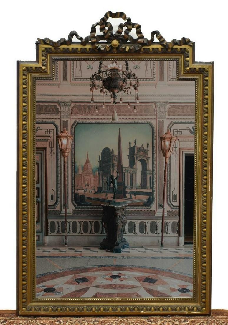 LARGE FRENCH LOUIS XVI STYLE GILTWOOD WALL MIRROR (1 of 3)