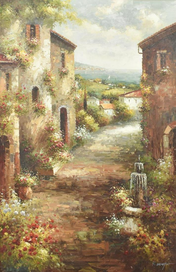 DECORATIVE OIL PAINTING STREET SCENE 72" X 48" (1 of 4)