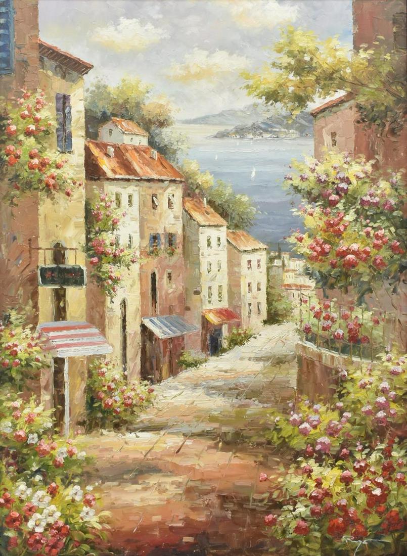 DECORATIVE PAINTING MEDITERRANEAN VIEW 48" X 36" (1 of 4)