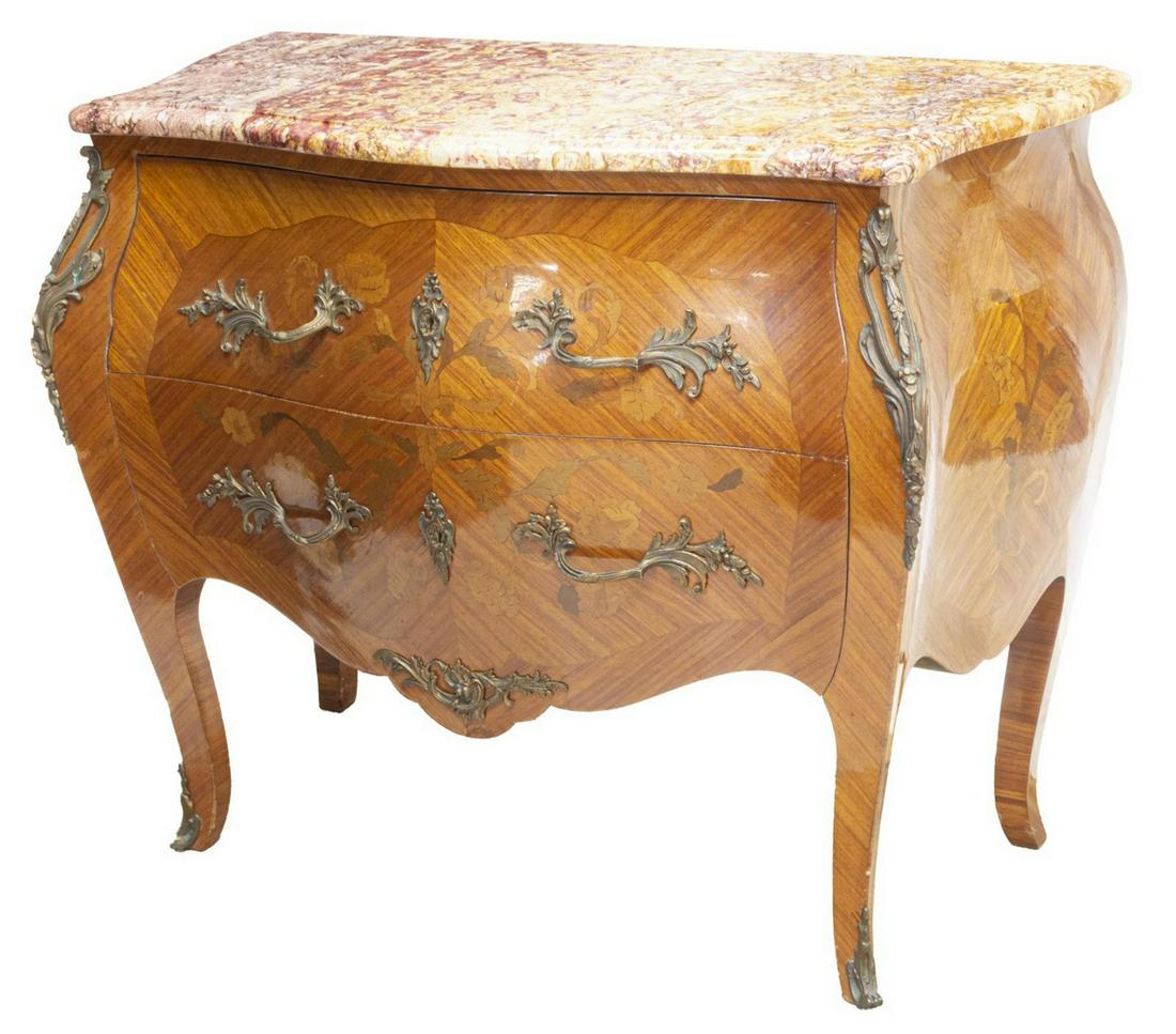 FRENCH LOUIS XV STYLE MARBLE-TOP BOMBE COMMODE (1 of 5)
